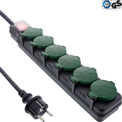InLine® Outdoor-Steckdosenleiste, 6-fach Schutzkontakt, IP44, mit Schalter, 3m (Produktbild 1)