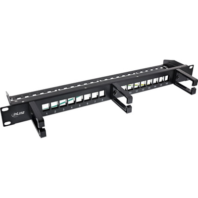 InLine® Patchfeld 16-fach, Keystone Leerblech mit 3 Bügeln, 19, 1HE, schwarz (Produktbild 1)