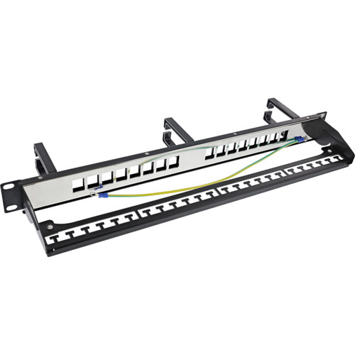 InLine® Patchfeld 16-fach, Keystone Leerblech mit 3 Bügeln, 19, 1HE, schwarz