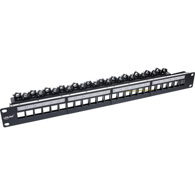InLine® Patchfeld 24-fach, Keystone Leerblech Patchpanel, 19, 1HE, schwarz