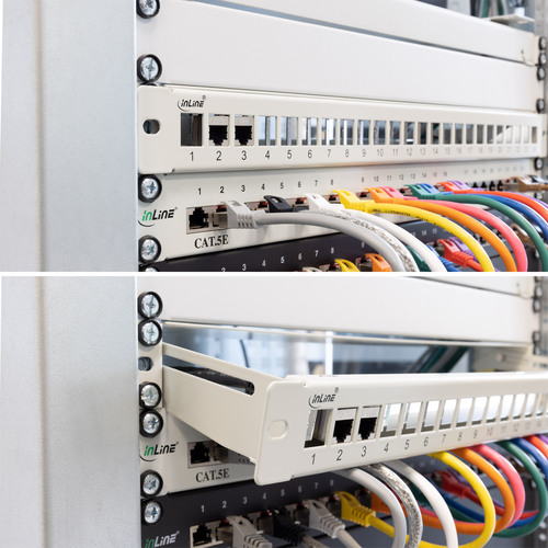 InLine® Patchfeld 24-fach, Keystone Leerblech Patchpanel mit Auszug, 19, 1HE