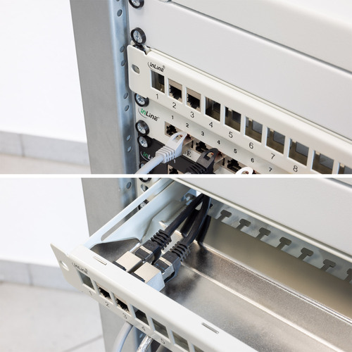 InLine® Patchfeld 24-fach, Keystone Leerblech Patchpanel mit Auszug, 19, 1HE