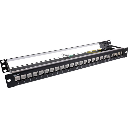 InLine® Patchfeld 24-fach, Keystone Leerblech Patchpanel mit Auszug, 19, 1HE