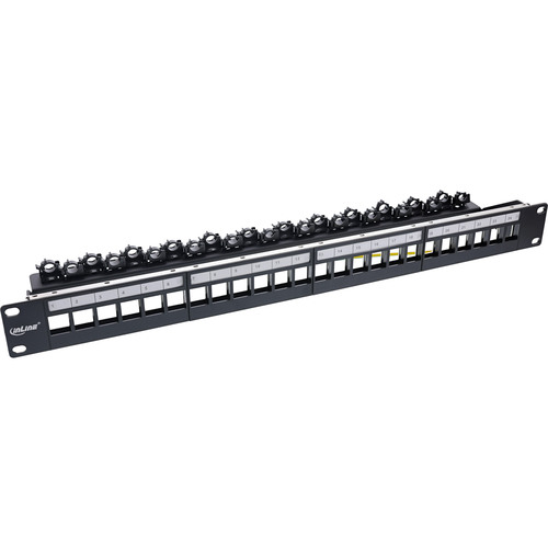 InLine® Patchfeld 24-fach, Keystone Patchpanel, 19, 1 HE, schwarz, RAL 9005 Patchfelder