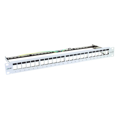 InLine® Patchfeld 24-fach, Keystone Snap-In Leerblech Patchpanel, 48,26cm (19), 1HE, lichtgrau RAL7035