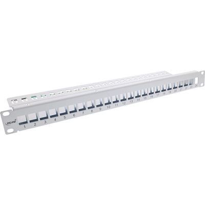 InLine® Patchfeld 24-fach, Keystone Snap-In Leerblech Patchpanel, 48,26cm (19), 1HE, lichtgrau RAL7035 (Produktbild 1)