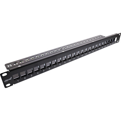 InLine Patchfeld 24-fach, Keystone Snap-In Leerblech Patchpanel, 48,26cm (19), 1HE, schwarz InLine Patchfeld 24-fach, Keystone Snap-In Leerblech Patchpanel, 48,26cm (19), 1HE, schwarz