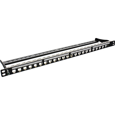 InLine® Patchfeld Cat.6A 24-fach, RJ45 Keystone Leerblech Patchpanel, 48,26cm (19), 0,5HE, schwarz