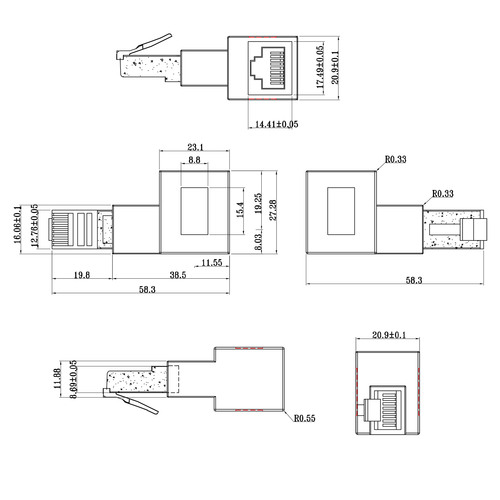 InLine® Patchkabel-Adapter Cat.6A, RJ45 Stecker/Buchse, 90° rechts gewinkelt