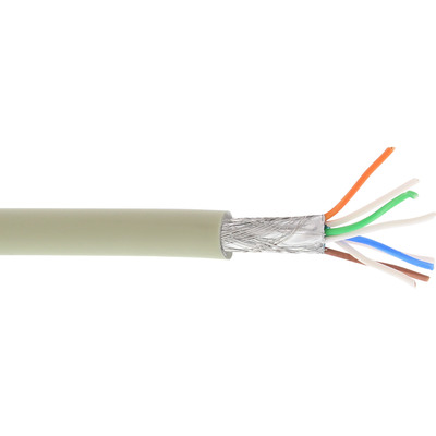 InLine® Patchkabel, S/FTP (PiMf), Cat.6A, 500MHz, halogenfrei, Kupfer, grau, 100m