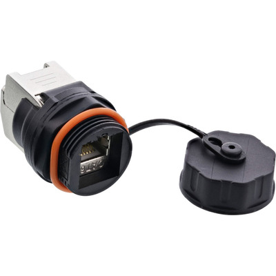 InLine Patchkabelbuchse RJ45 Cat.6A, wasserdicht IP68, für industrielle Anwendungen, mit Staubkappe InLine Patchkabelbuchse RJ45 Cat.6A, wasserdicht IP68, für industrielle Anwendungen, mit Staubkappe
