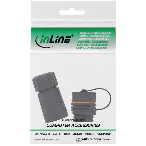 InLine® Patchkabelkupplung, RJ45 Cat.6A, IP68, für Industrie, mit Staubkappe