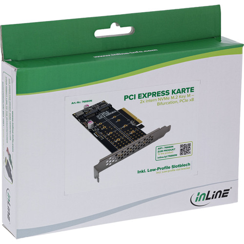 InLine® PCIe Karte zu 2x intern NVMe M.2 Key M – Bifurcation, PCIe x8