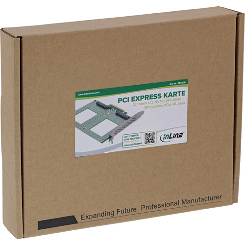 InLine® PCIe Karte zu 2x intern U.2 NVMe SFF-8639 – Bifurcation, PCIe x8, breit
