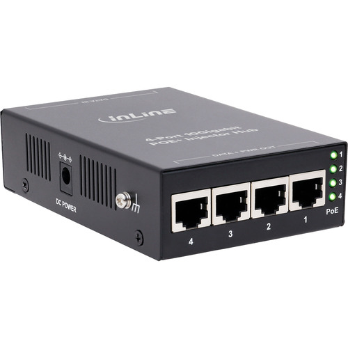 InLine® PoE+ 10Gigabit Injektor Hub 4 Port (4x PoE+), 10Gb/s, Metall, lüfterlos