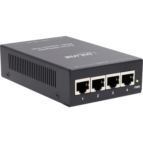 InLine® PoE+ 10Gigabit Injektor Hub 4 Port (4x PoE+), 10Gb/s, Metall, lüfterlos