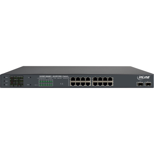 InLine® PoE++ Gigabit Netzwerk Switch 16 Port, 1Gb/s, 2xSFP,191HE(inkl. Winkel)