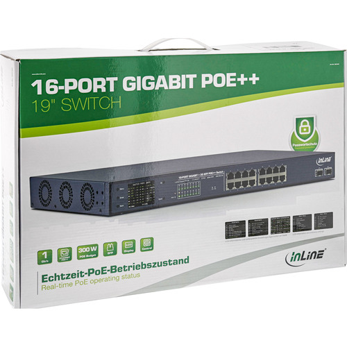 InLine® PoE++ Gigabit Netzwerk Switch 16 Port, 1Gb/s, 2xSFP,191HE(inkl. Winkel)