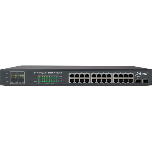 InLine® PoE+ Gigabit Netzwerk Switch 24 Port, 1Gb/s, 2xSFP,191HE (inkl. Winkel)