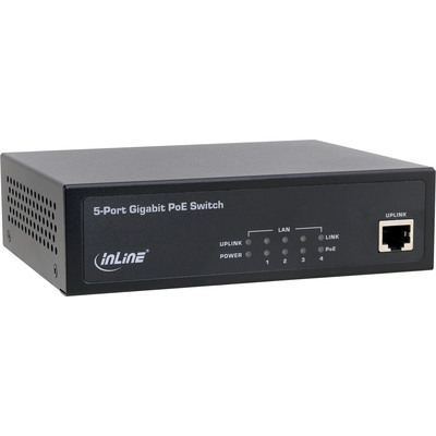 InLine PoE+ Gigabit Netzwerk Switch 5 Port (4x PoE+), 1GBit/s, Desktop, Metall, lüfterlos InLine PoE+ Gigabit Netzwerk Switch 5 Port (4x PoE+), 1GBit/s, Desktop, Metall, lüfterlos