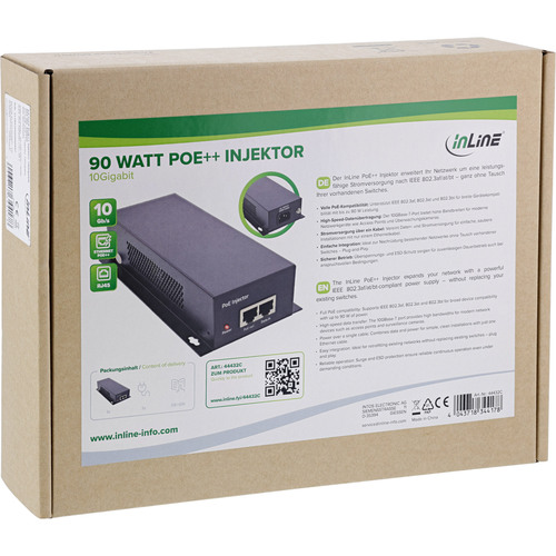 InLine® PoE++ Injektor, 10Gigabit, IEEE 802.3bt, 90Watt