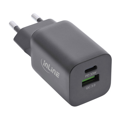 InLine® Power Delivery + Quick Charge USB Netzteil, 33W, USB-A + USB-C, schwarz