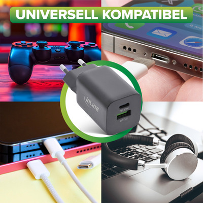 InLine® Power Delivery + Quick Charge USB Netzteil, 33W, USB-A + USB-C, schwarz