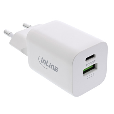 InLine® Power Delivery + Quick Charge USB Netzteil, 33W, USB-A + USB-C, weiß