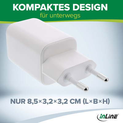InLine® Power Delivery + Quick Charge USB Netzteil, 33W, USB-A + USB-C, weiß