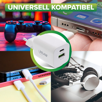InLine® Power Delivery + Quick Charge USB Netzteil, 33W, USB-A + USB-C, weiß