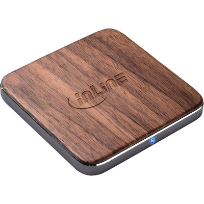 InLine® Qi woodcharge, wireless fast charger, Smartphone kabellos laden, 5/7,5/10W