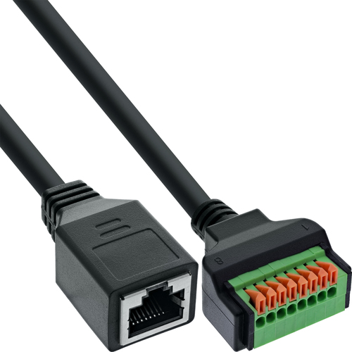 InLine® RJ45 Buchse an Push-In-Klemme, 8pol, Cat.5e, 15cm Kabel Adapter
