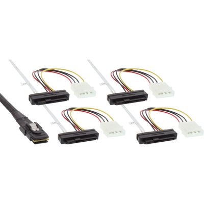 InLine SAS Anschlusskabel, Mini-SAS SFF-8087 an 4x SAS + Strom, SAS HDD an Controller, 0,5m (Produktbild 1)