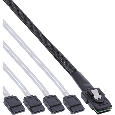 InLine® SAS Anschlusskabel, Mini SAS SFF8087 an 4x SATA, Crossover, OCF, 0,5m