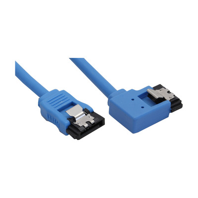 InLine® SATA 6Gb/s Anschlusskabel rund, abgew. links, blau, mit Lasche, 0,5m (Produktbild 1)
