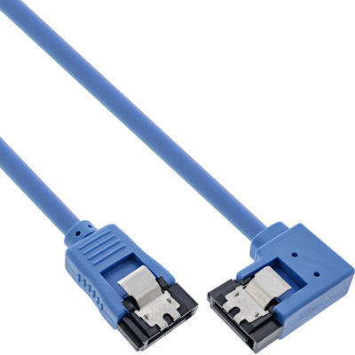 InLine® SATA 6Gb/s Anschlusskabel rund, abgewinkelt rechts, blau, mit Lasche, 0,3m (Produktbild 1)