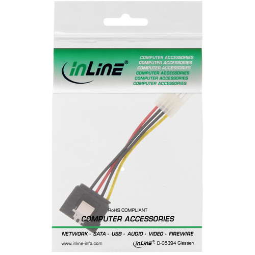 InLine® SATA Strom-Adapterkabel, 4pol Floppy zu 15pol SATA, mit Lasche, 0,15m