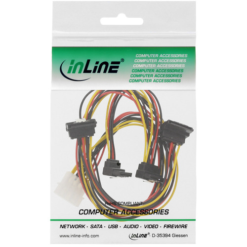 InLine® SATA Strom Y-Kabel, 4pol auf 4x 15pol SATA gewinkelt, 0,40m + 0,55m
