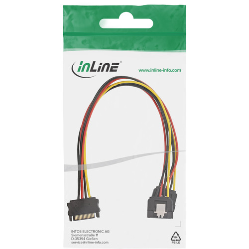InLine® SATA Strom-Y-Kabel, SATA Buchse an 2x SATA ST mit Lasche, 0,30m