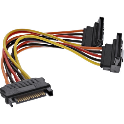 InLine® SATA Strom-Y-Kabel, SATA Buchse an 2x SATA Stecker gewinkelt, mit Sicherheitslaschen, 0,15m (Produktbild 1)