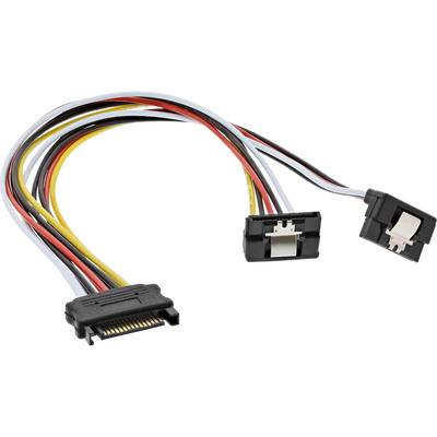 InLine SATA Strom-Y-Kabel, SATA Buchse an 2x SATA Stecker gewinkelt, mit Sicherheitslaschen, 0,3m