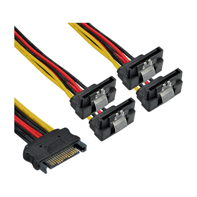 InLine® SATA Strom-Y-Kabel, SATA Buchse an 4x SATA Stecker gewinkelt, mit Sicherheitslaschen, 0,3m (Produktbild 1)