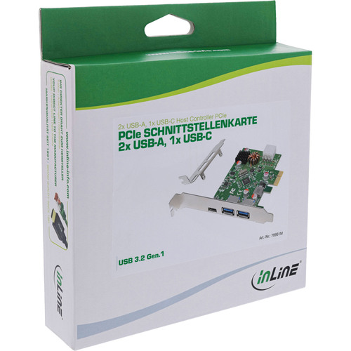 InLine® Schnittstellenkarte, 2x USB-A, 1x USB-C 3.2 Gen.1, PCIe, PD3.0, 6pol