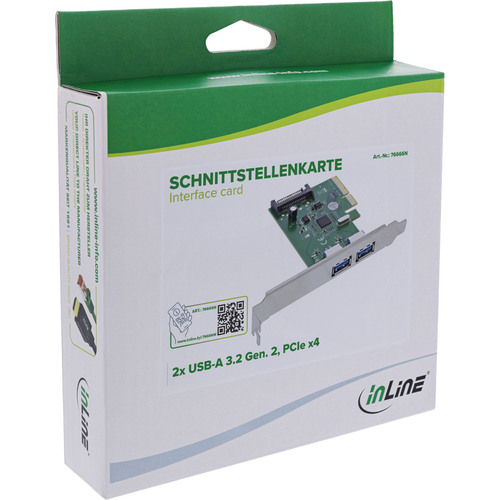 InLine® Schnittstellenkarte, 2x USB-A 3.2 Gen. 2 (10 Gb/s), PCIe x4, SATA