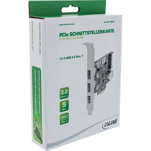 InLine® Schnittstellenkarte, 3x+1x USB 3.2 Gen.1, PCIe, SATA + LP-Slotblech