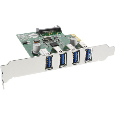 InLine Schnittstellenkarte, 4x USB 3.0, PCIe, inkl. Low-Profile Slotblech, mit SATA Stromanschluss