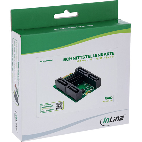 InLine® Schnittstellenkarte M.2 Key B+M zu 4x SATA Stecker, RAID, HyperDuo
