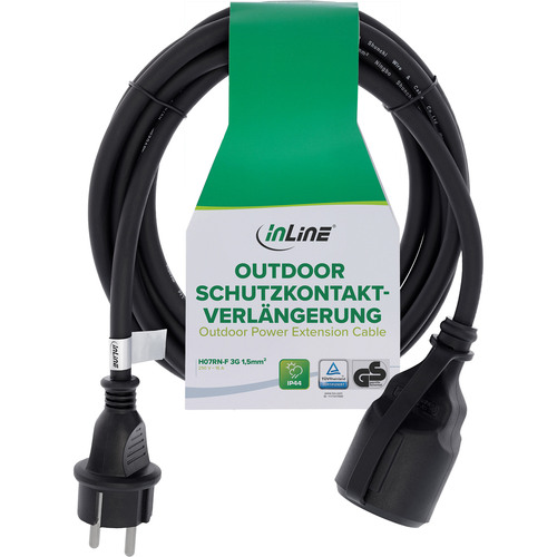 InLine® Schutzkontakt-Verlängerung, Outdoor IP44, Berührungsschutz, 2m