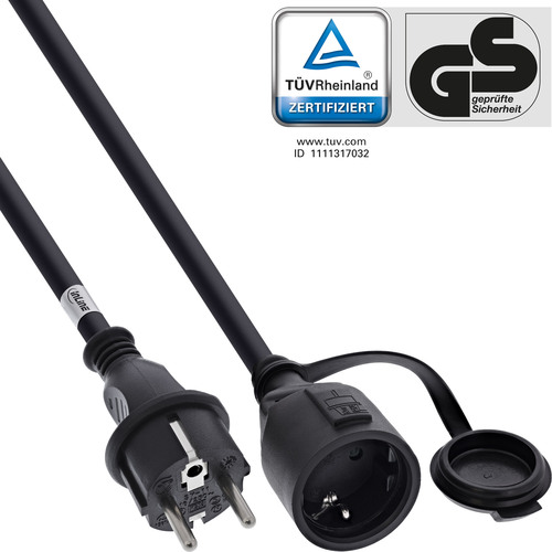 InLine® Schutzkontakt-Verlängerung, Outdoor IP44, Berührungsschutz, 2m Stromkabel extern