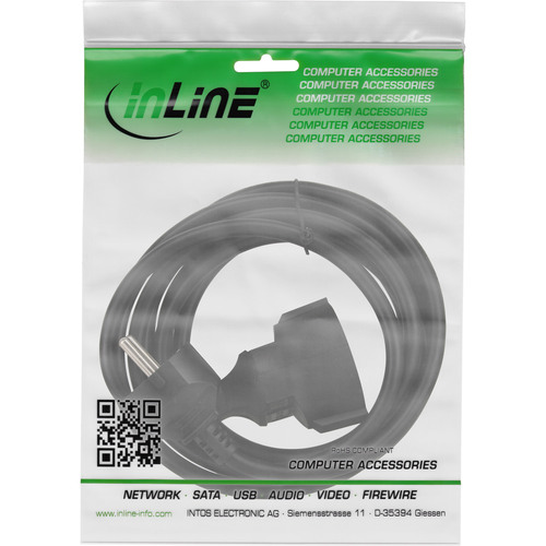 InLine® Schutzkontakt-Verlängerungskabel, CEE 7/7, H05VV-F3G1,5, schwarz, 1,5m